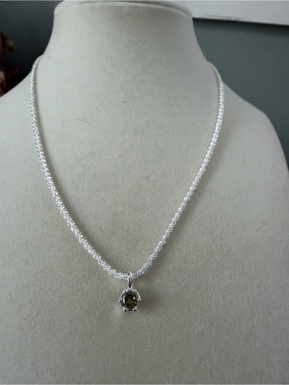 Sterling Silver 925 Necklace with Olive Green Pendant